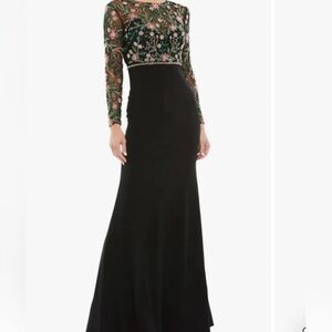 Mac Duggal Black Beaded Illusion High Neck Trumpet Gown size 14